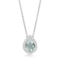 18ct White Gold Pear Aquamarine and Diamond Necklace