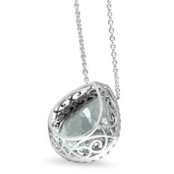 18ct White Gold Pear Aquamarine Halo Necklace