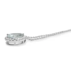 18ct White Gold Pear Aquamarine and Diamond Necklace