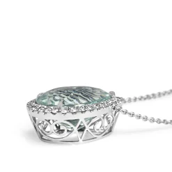 18ct White Gold Pear Aquamarine Halo Necklace