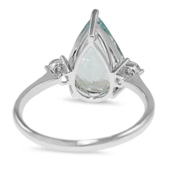 18ct White Gold Pear Aquamarine and Diamond 3 Stone Ring