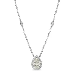 18ct White Gold Pear Diamond Drop Halo Necklace