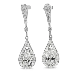 14ct White Gold Pear Diamond Drop Earrings