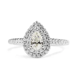 14ct White Gold Pear Diamond Double Halo Ring