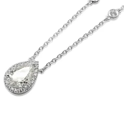 18ct White Gold Pear Diamond Drop Halo Necklace