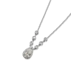 18ct White Gold Pear Diamond Halo Necklace