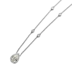 18ct White Gold Pear Diamond Drop Halo Necklace