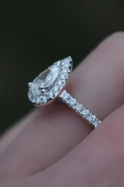 18ct White Gold Pear Diamond Halo Ring