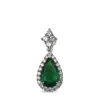 18ct White Gold Pear Emerald and Diamond Halo Pendant