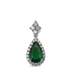 18ct White Gold Pear Emerald and Diamond Halo Pendant