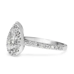 18ct White Gold Pear Halo Diamond Ring