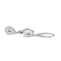 18ct White Gold Pear Halo Drop Earrings