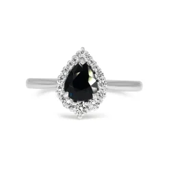 18ct White Gold Pear Sapphire Halo Ring