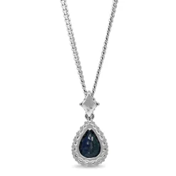 18ct White Gold Pear Sapphire and Diamond Halo Necklace