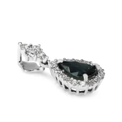 18ct White Gold Pear Sapphire and Diamond Halo Drop Necklace