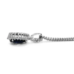 18ct White Gold Pear Sapphire and Diamond Halo Necklace