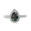 18ct White Gold Pear Teal Sapphire and Diamond Halo Ring