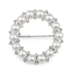 14ct White Gold Pearl and Diamond Wreath Brooch