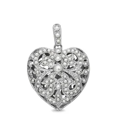 9ct White Gold Pearl Filigree Heart Pendant