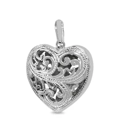 9ct White Gold Pearl Filigree Heart Pendant