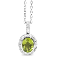 18ct White Gold Peridot and Diamond Halo Pendant