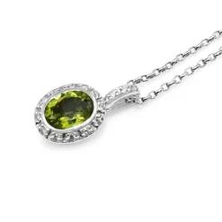 18ct White Gold Peridot and Diamond Halo Pendant