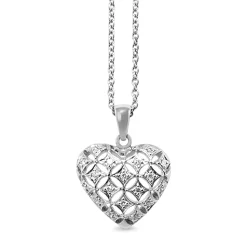 9ct White Gold Pierced Out Diamond Heart Pendant