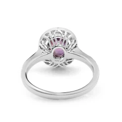 18ct White Gold Pink / Purple Sapphire and Diamond Halo Ring