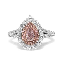 18ct White Gold Pink and White Pear Diamond Halo Ring