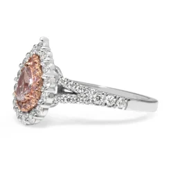 18ct White Gold Pink and White Pear Diamond Halo Ring