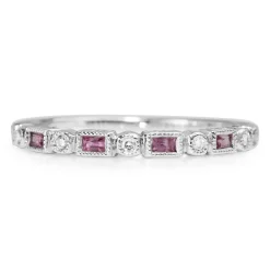 18ct White Gold Pink Sapphire and Diamond Deco Style Band