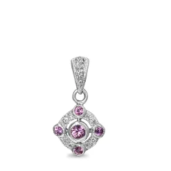 9ct White Gold Pink Sapphire and Diamond Deco Style Pendant