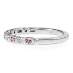 18ct White Gold Pink Sapphire and Diamond Deco Style Band