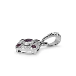9ct White Gold Pink Sapphire and Diamond Deco Style Pendant