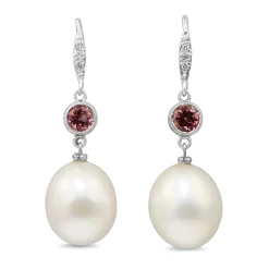 14ct White Gold Pink Topaz, Diamond and 10mm Fresh Water Pearl Earrings