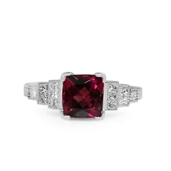 18ct White Gold Pink Tourmaline and Diamond Step Down Deco Style Ring