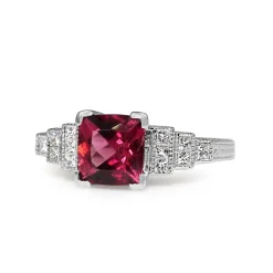 18ct White Gold Pink Tourmaline and Diamond Step Down Deco Style Ring