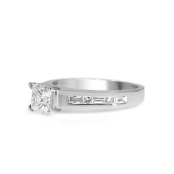 18ct White Gold Princess and Baguette Diamond Solitaire Ring