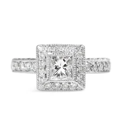 18ct White Gold Princess Cut Diamond Halo Ring