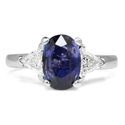 14ct White Gold Purple / Blue Sapphire and Diamond 3 Stone Ring