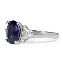 14ct White Gold Purple / Blue Sapphire and Diamond 3 Stone Ring