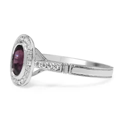 18ct White Gold Purple / Pink Sapphire and Diamond Halo Ring