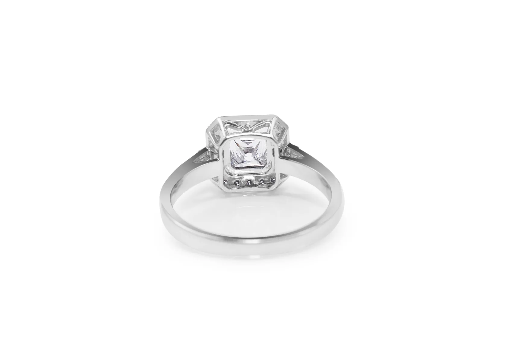 18ct White Gold Radiant Diamond Halo Ring