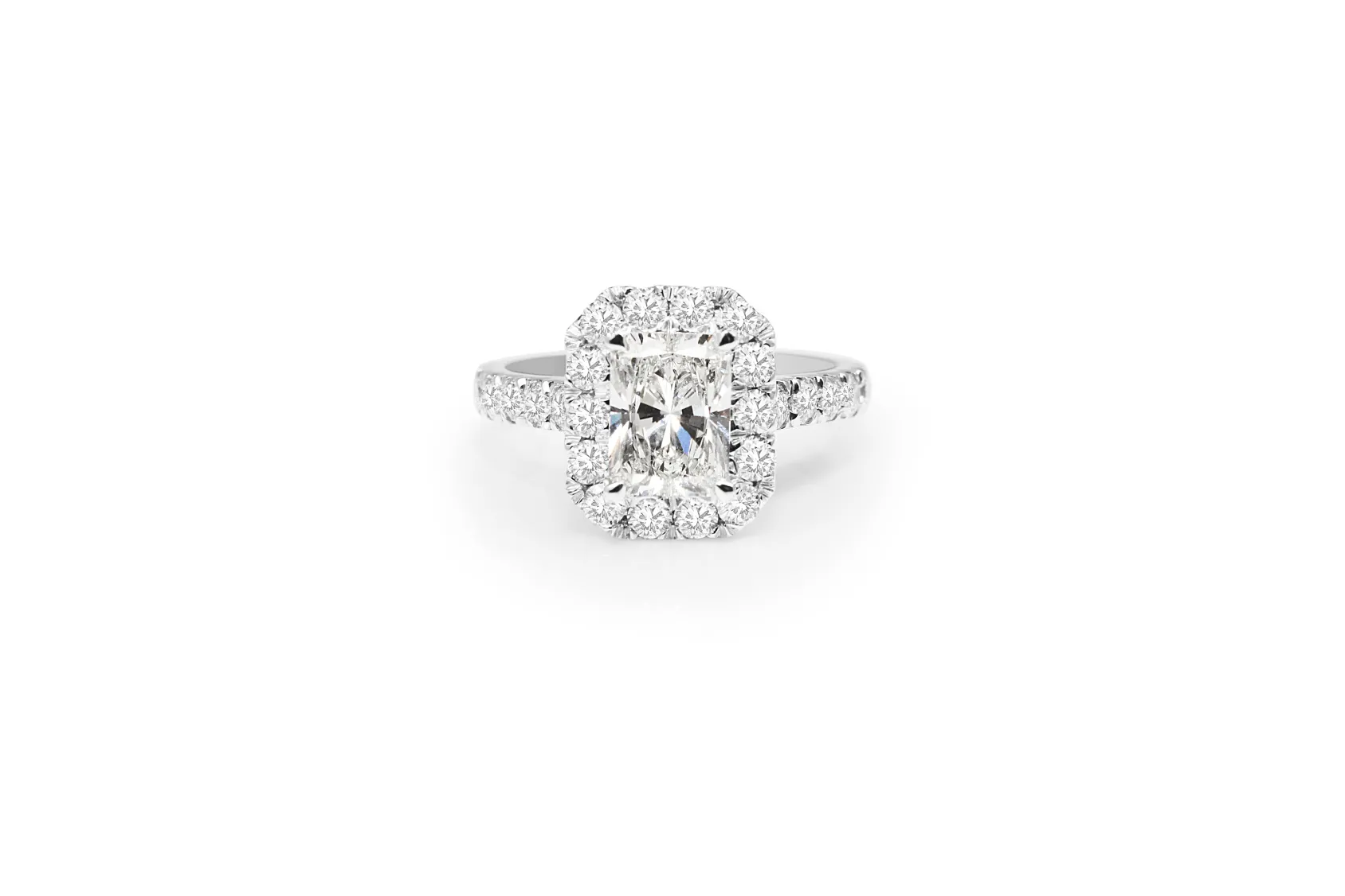 18ct White Gold Radiant Halo Diamond Ring