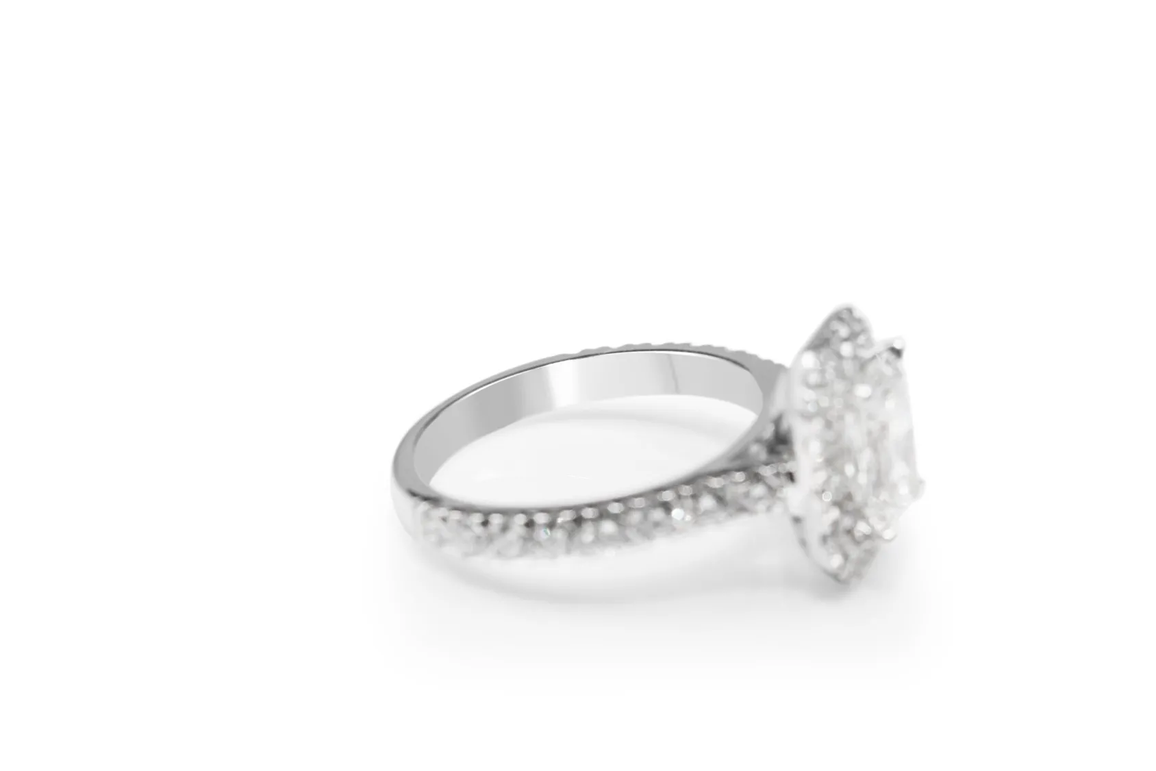 18ct White Gold Radiant Halo Diamond Ring