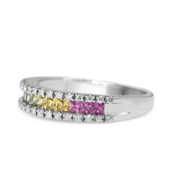 9ct White Gold Rainbow Sapphire and Diamond Band Ring