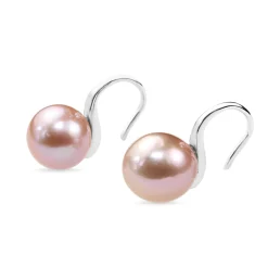9ct White Gold Rose Coloured 12mm Fresh Water Pearl Earrings on French Hook