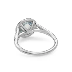 18ct White Gold Rose Cut Aquamarine and Diamond Halo Ring