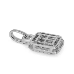 18ct White Gold Round and Baguette Diamond Halo Cluster Pendant