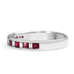 9ct White Gold Ruby and Baguette Diamond Band